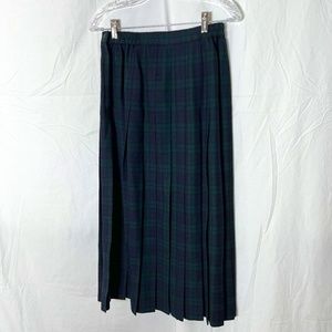 Talbots Tartan Wool Blue Green Pleated Skirt 10